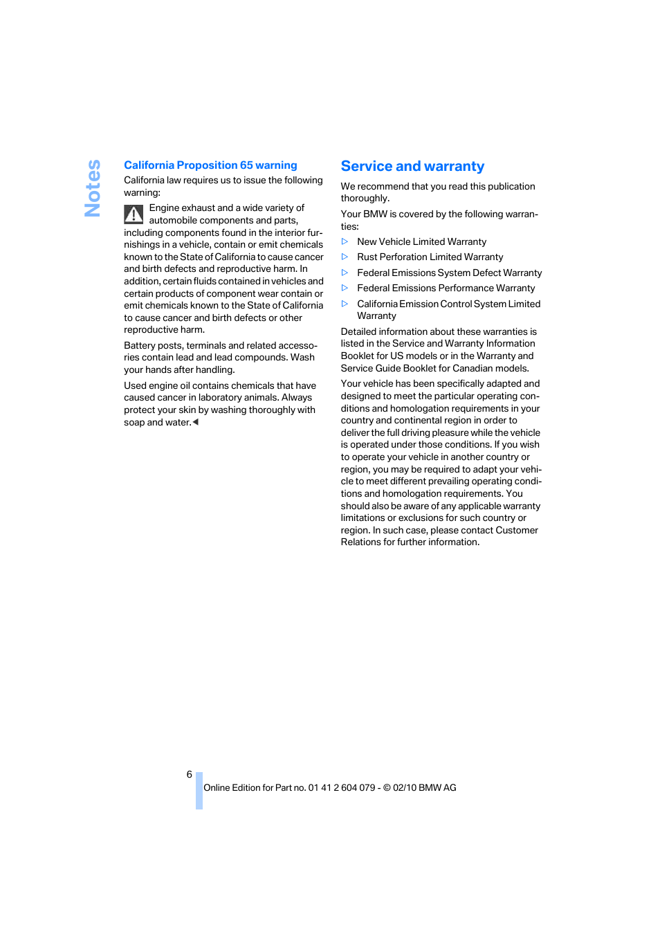 Service and warranty | BMW 135i Convertible 2011 User Manual | Page 8 / 176