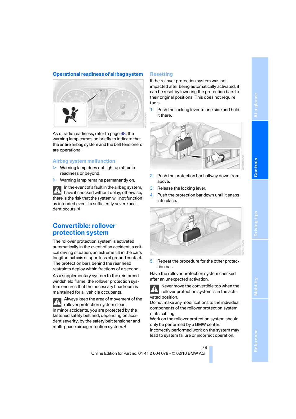 Convertible: rollover protection system | BMW 135i Convertible 2011 User Manual | Page 81 / 176