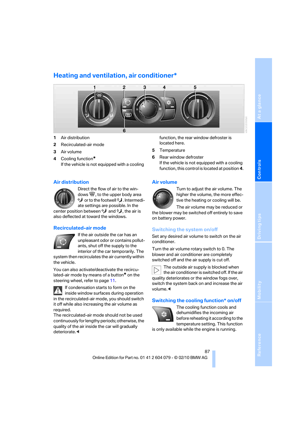 Heating and ventilation, air conditioner | BMW 135i Convertible 2011 User Manual | Page 89 / 176