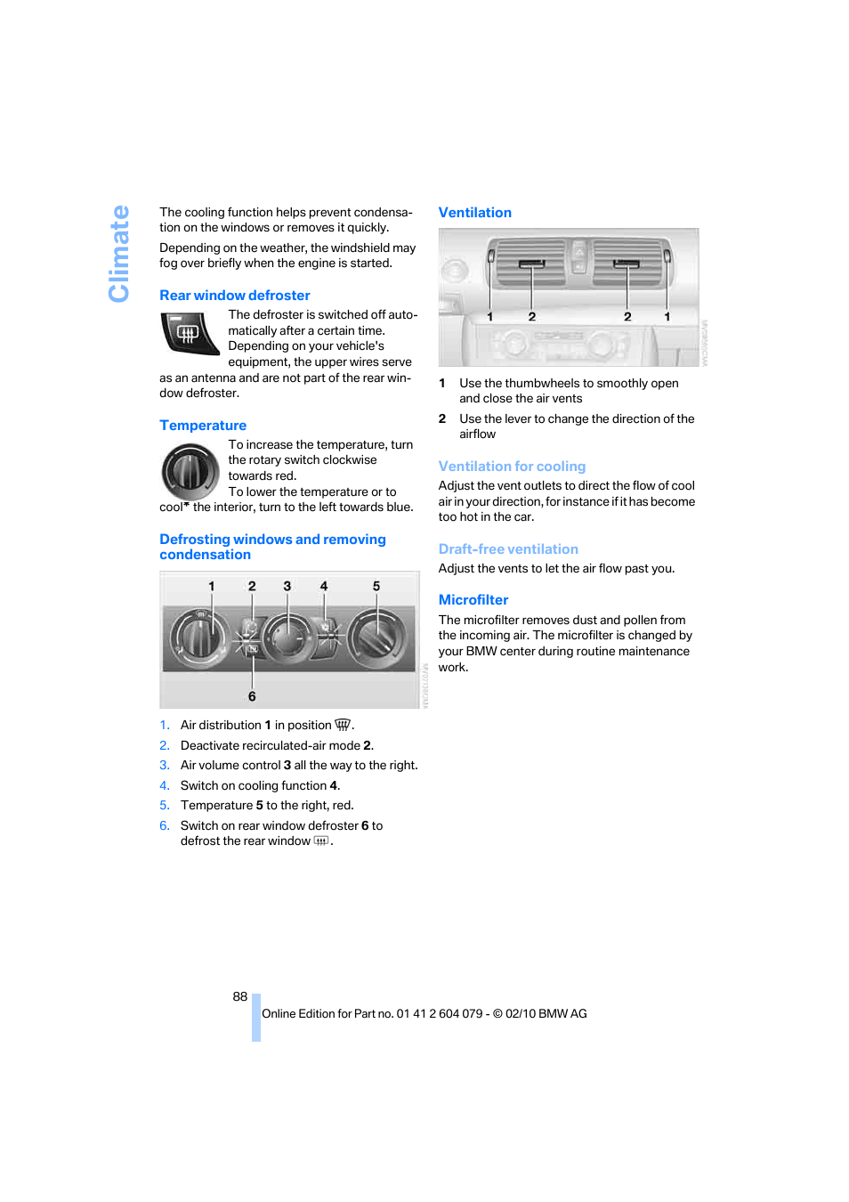 Climate | BMW 135i Convertible 2011 User Manual | Page 90 / 176