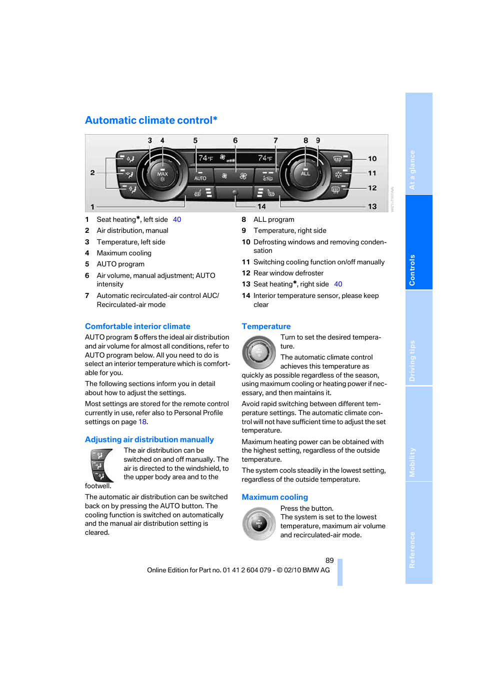 Automatic climate control | BMW 135i Convertible 2011 User Manual | Page 91 / 176