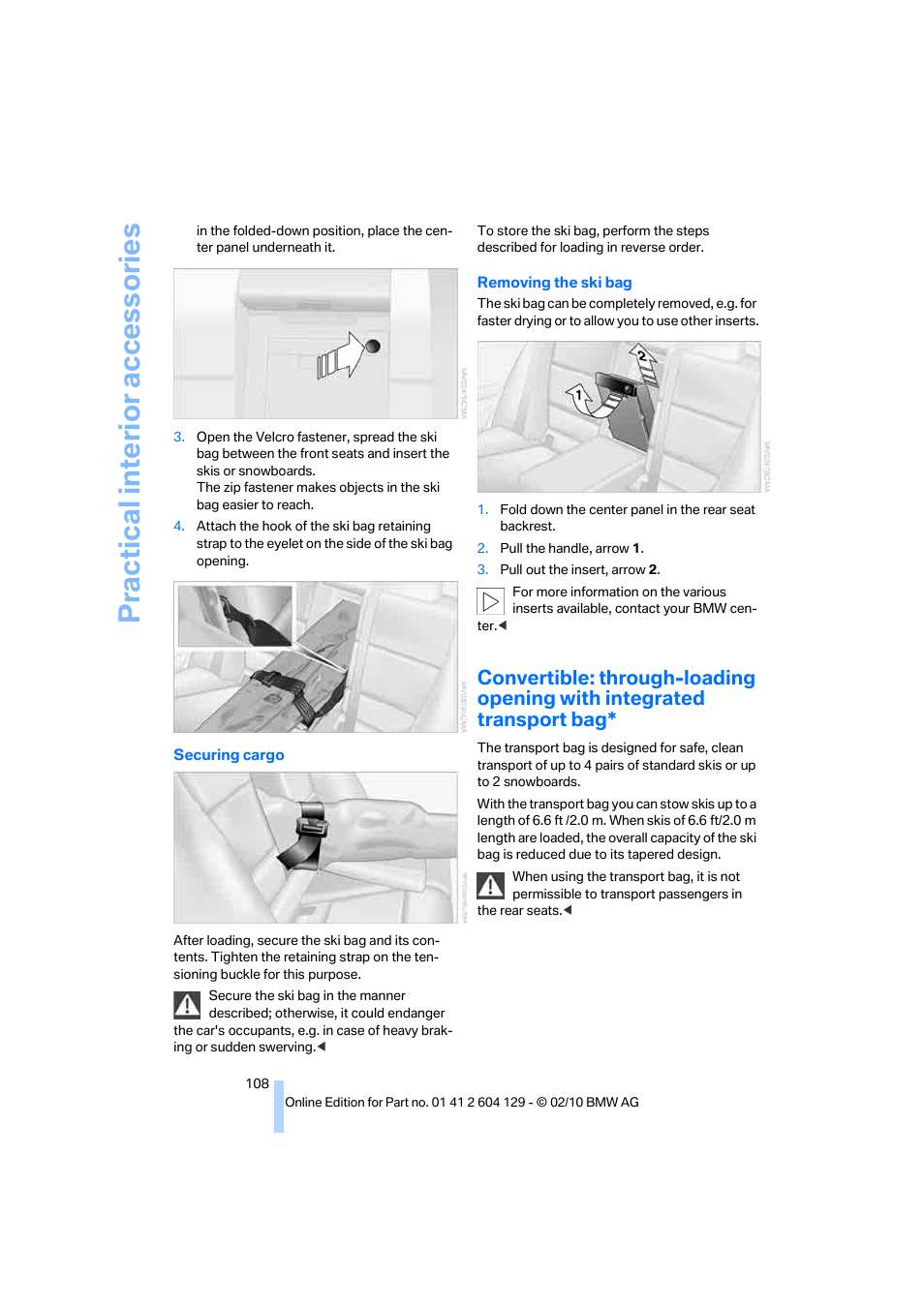 Practical interi or acc ess orie s | BMW 128i Convertible 2011 User Manual | Page 110 / 256