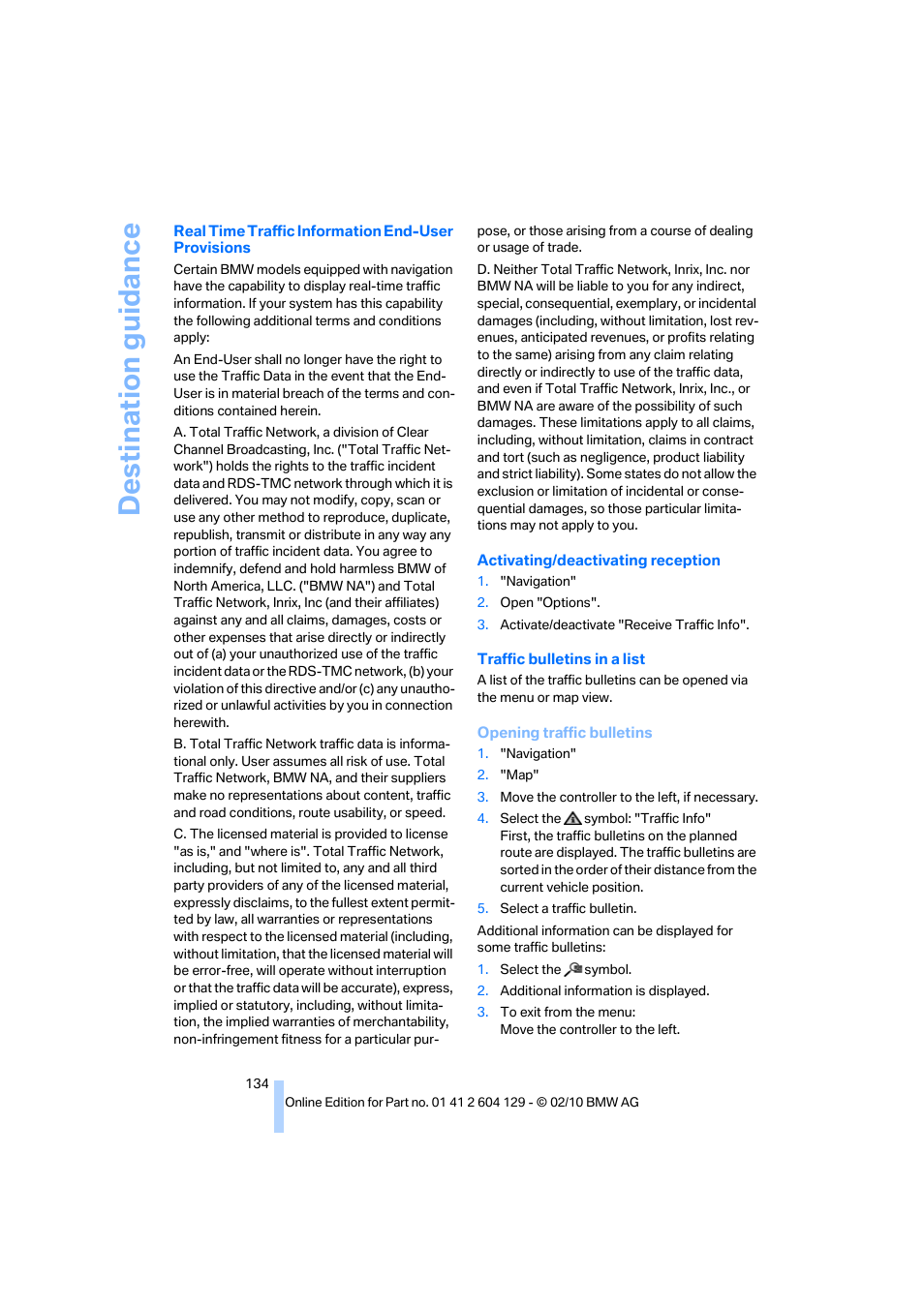 Destination guidance | BMW 128i Convertible 2011 User Manual | Page 136 / 256