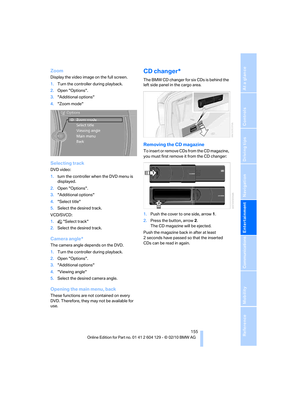 Cd changer | BMW 128i Convertible 2011 User Manual | Page 157 / 256