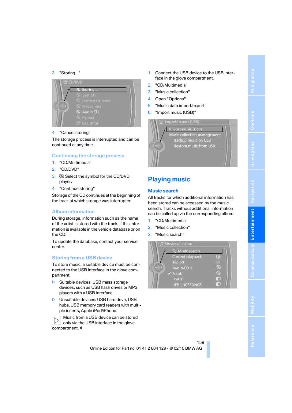 Playing music | BMW 128i Convertible 2011 User Manual | Page 161 / 256