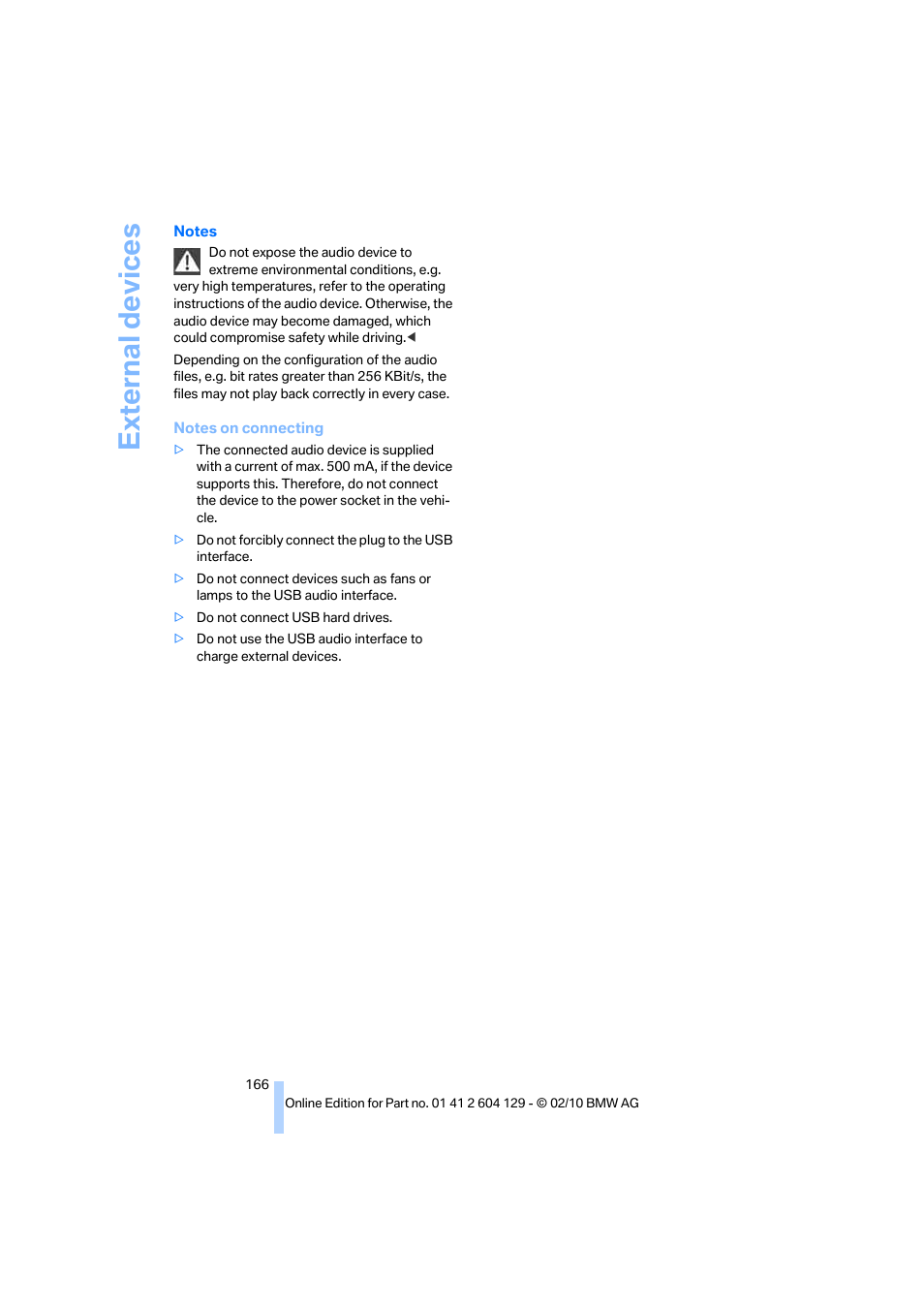 Ext e rn al de vice s | BMW 128i Convertible 2011 User Manual | Page 168 / 256