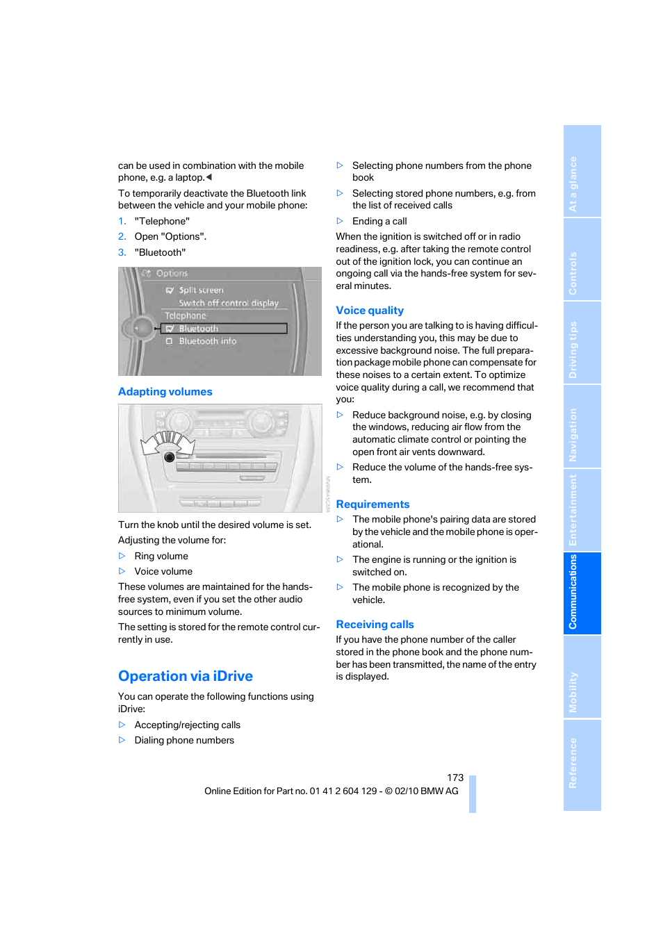 Operation via idrive | BMW 128i Convertible 2011 User Manual | Page 175 / 256