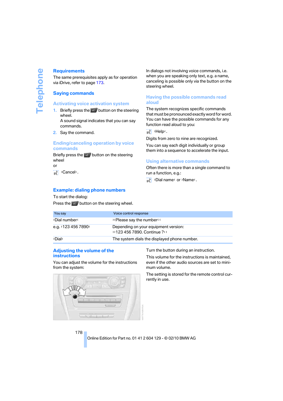 Telephone | BMW 128i Convertible 2011 User Manual | Page 180 / 256