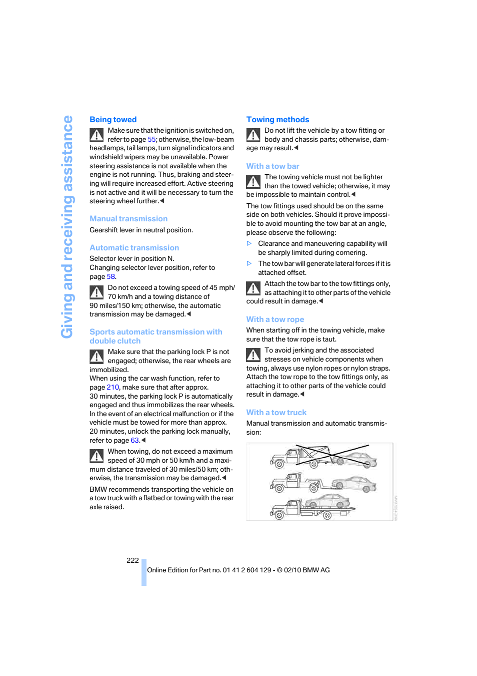 Giving and receiv ing as sistance | BMW 128i Convertible 2011 User Manual | Page 224 / 256