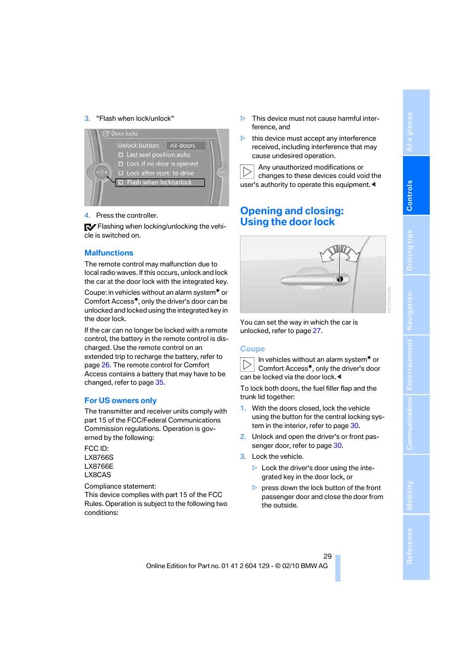 Opening and closing: using the door lock | BMW 128i Convertible 2011 User Manual | Page 31 / 256