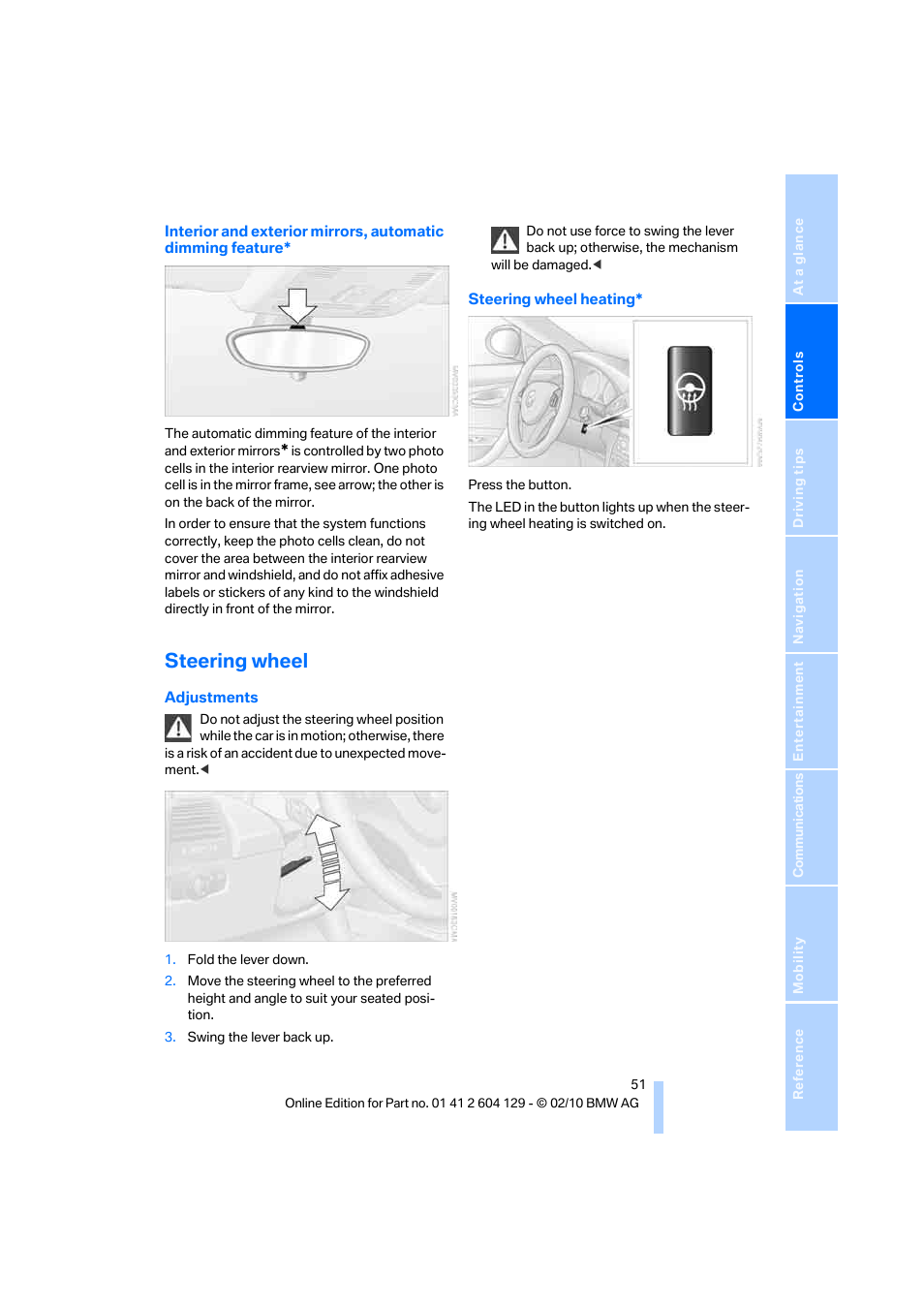 Steering wheel, Wheel | BMW 128i Convertible 2011 User Manual | Page 53 / 256