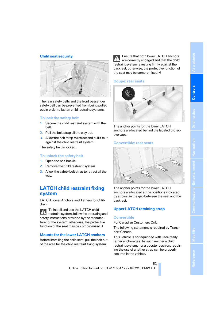 Latch child restraint fixing system | BMW 128i Convertible 2011 User Manual | Page 55 / 256