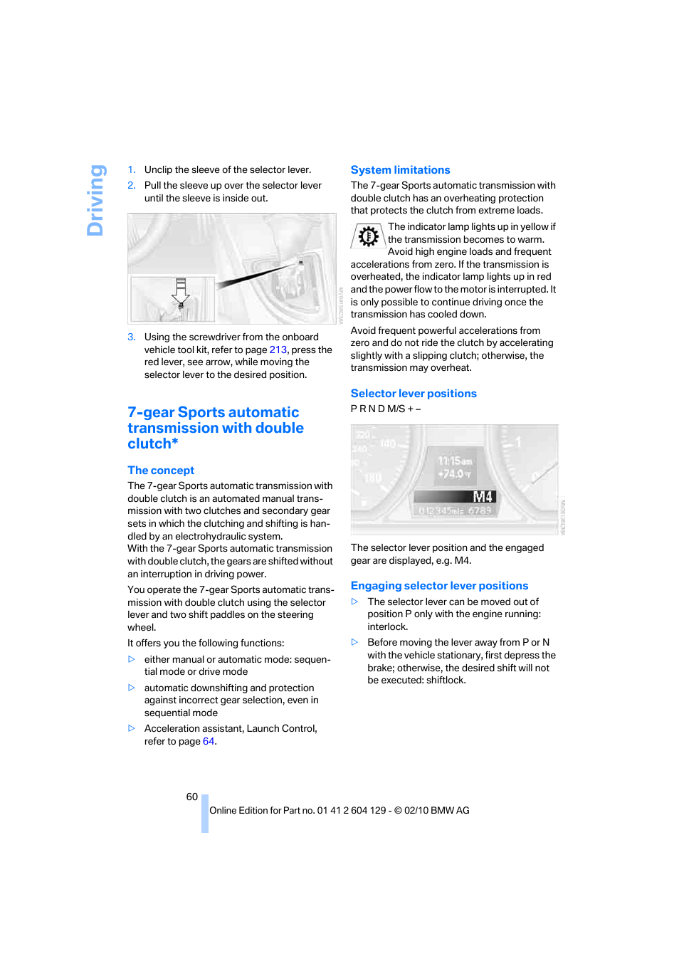 Driving | BMW 128i Convertible 2011 User Manual | Page 62 / 256