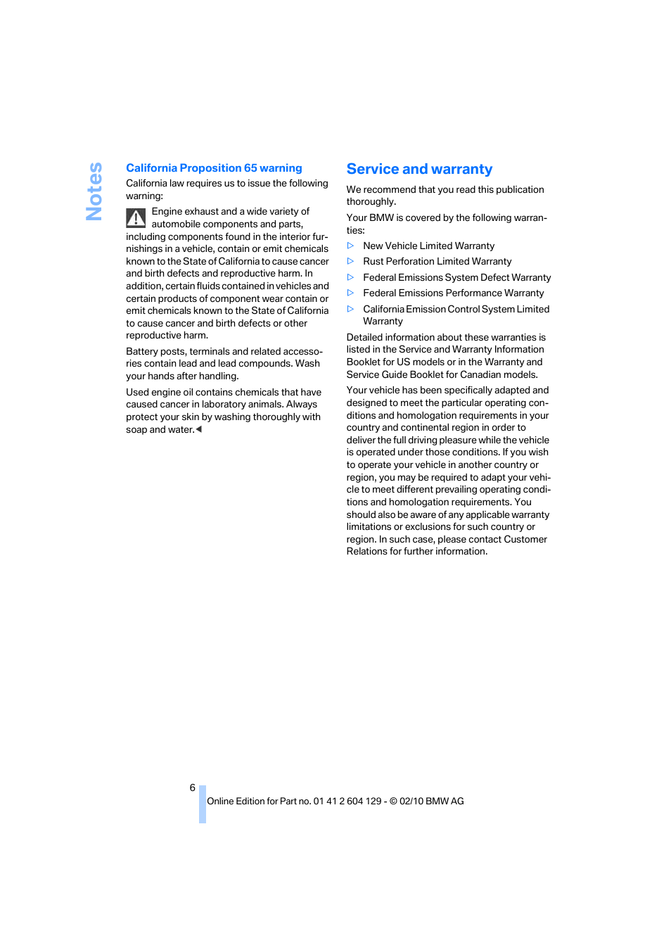 Service and warranty | BMW 128i Convertible 2011 User Manual | Page 8 / 256