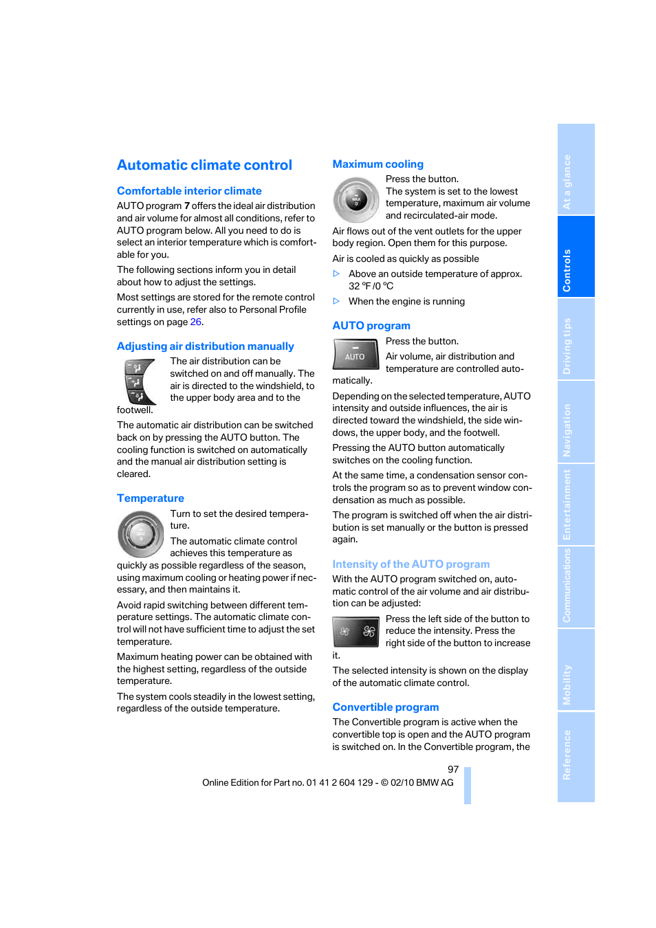 Automatic climate control | BMW 128i Convertible 2011 User Manual | Page 99 / 256