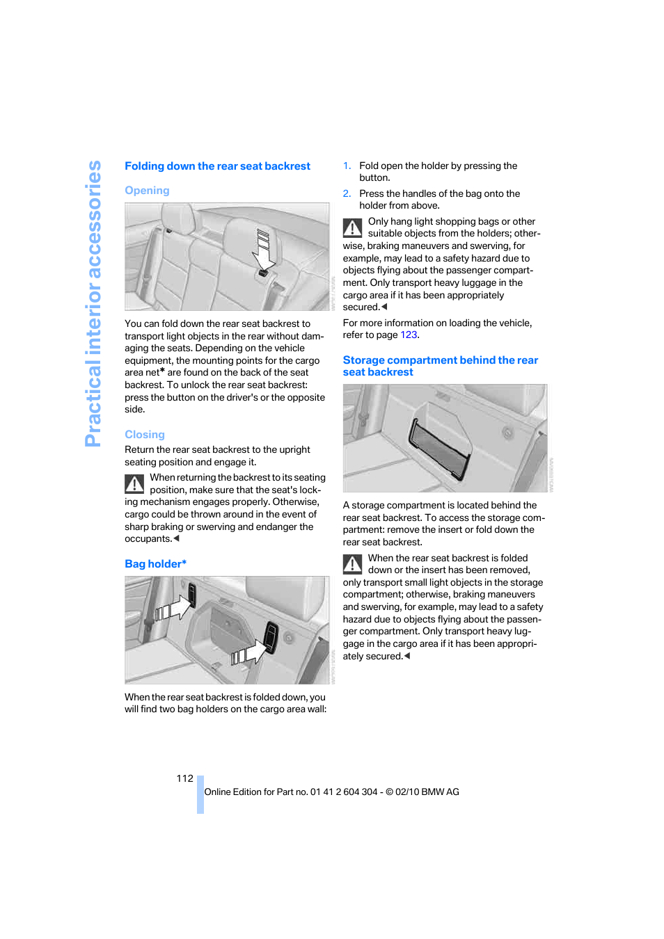 Practical interior accessories | BMW 328i Coupe 2011 User Manual | Page 114 / 200