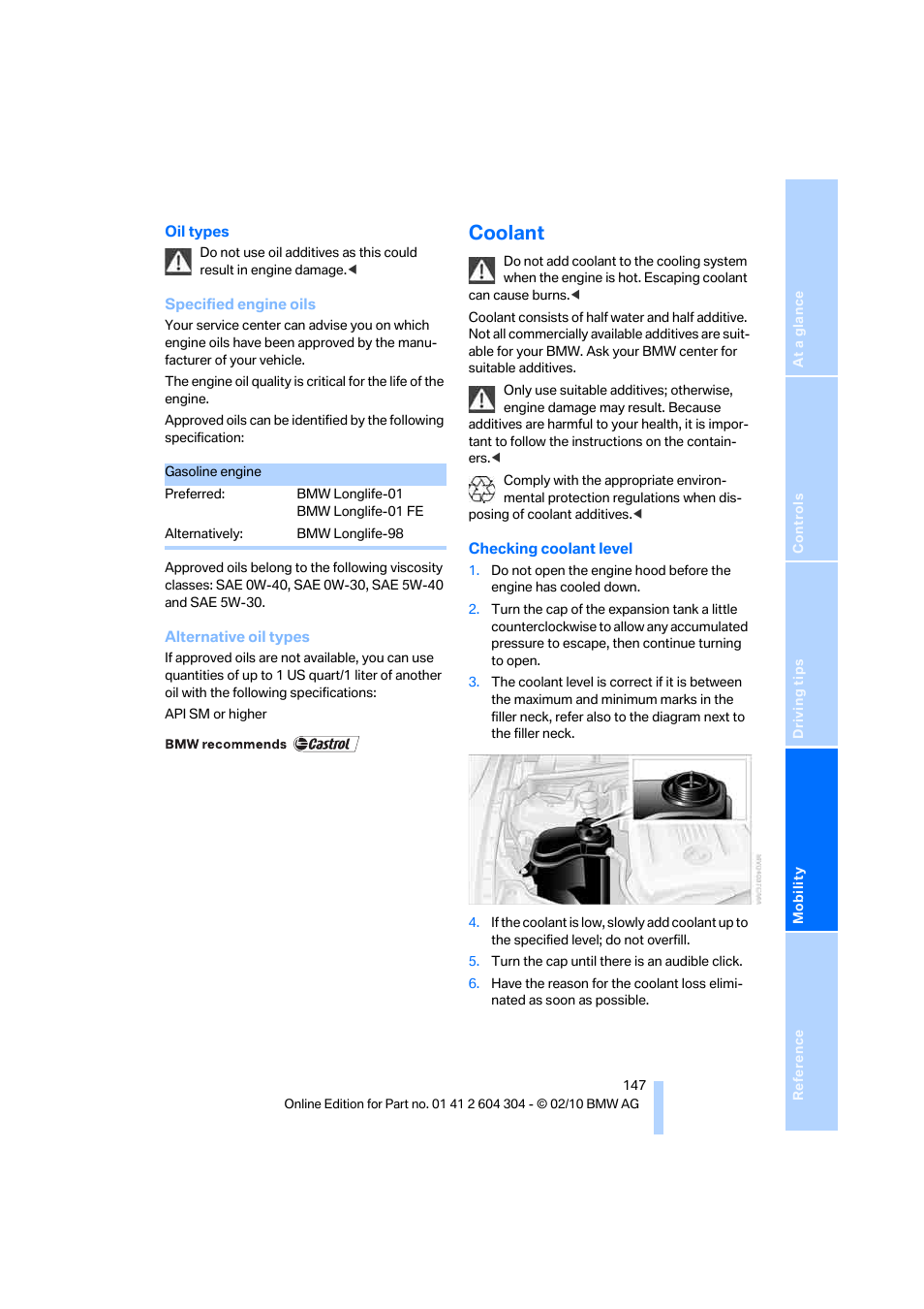 Coolant | BMW 328i Coupe 2011 User Manual | Page 149 / 200