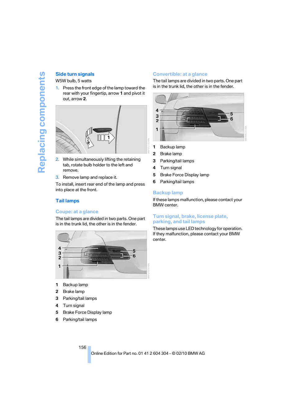 Replacing components | BMW 328i Coupe 2011 User Manual | Page 158 / 200