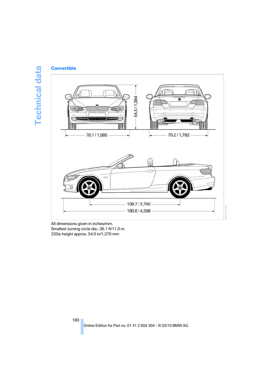 Technical data | BMW 328i Coupe 2011 User Manual | Page 182 / 200