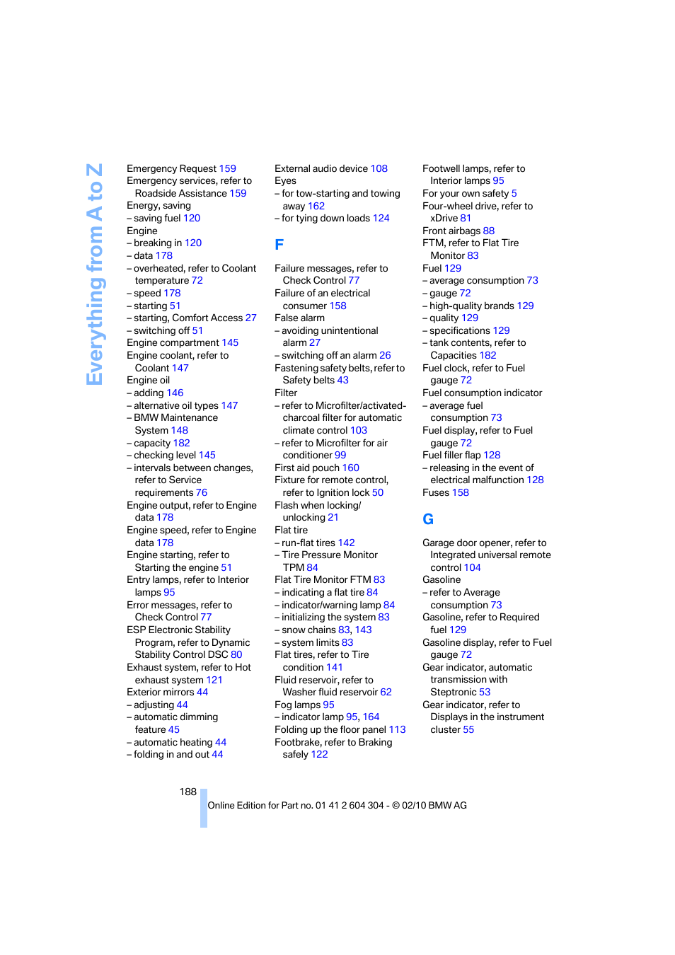 Everything from a to z | BMW 328i Coupe 2011 User Manual | Page 190 / 200