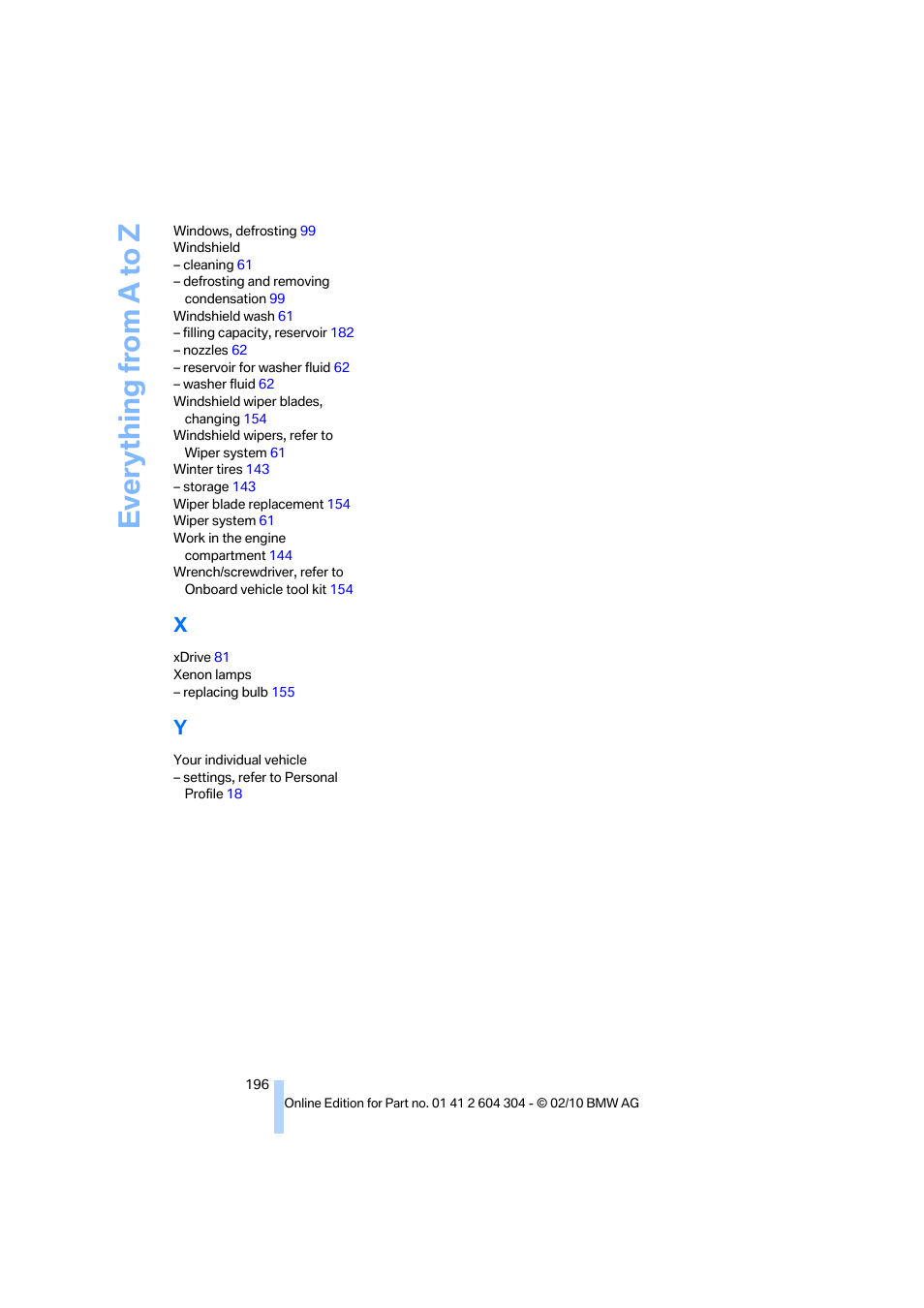 Everything from a to z | BMW 328i Coupe 2011 User Manual | Page 198 / 200