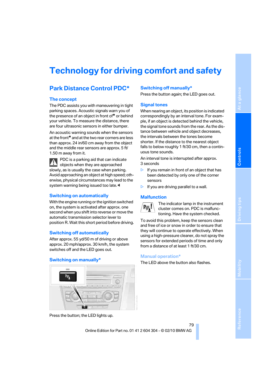 Technology for driving comfort and safety, Park distance control pdc | BMW 328i Coupe 2011 User Manual | Page 81 / 200