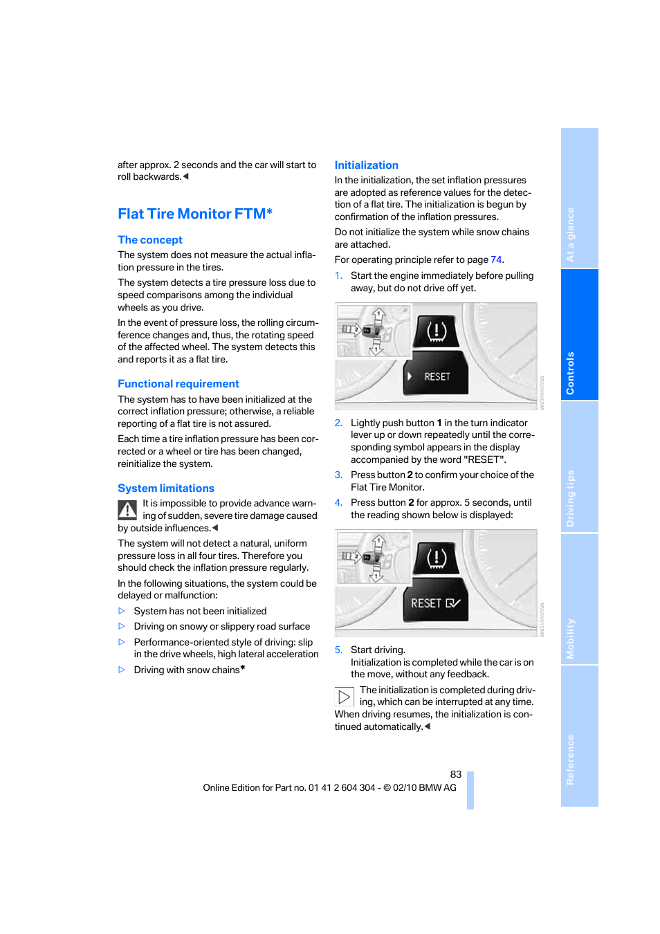 Flat tire monitor ftm, Nitor | BMW 328i Coupe 2011 User Manual | Page 85 / 200