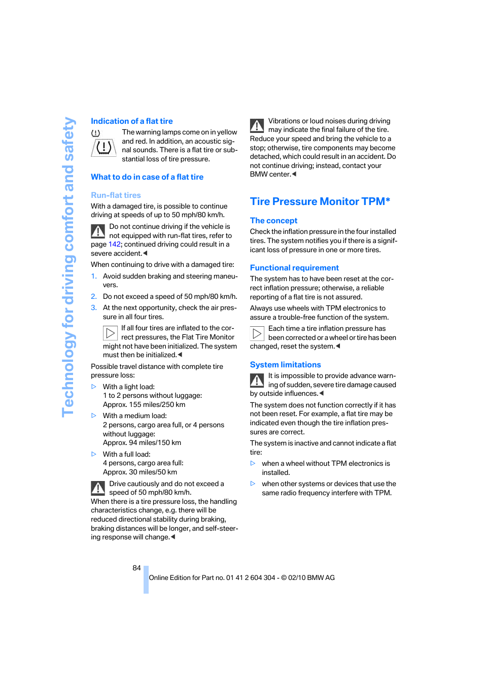 Tire pressure monitor tpm, Technology for driving comfort and safety | BMW 328i Coupe 2011 User Manual | Page 86 / 200