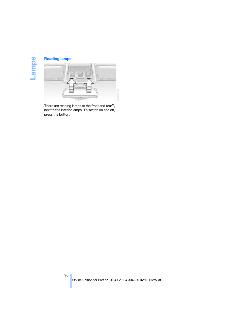 Reading lamps, La mps | BMW 328i Coupe 2011 User Manual | Page 98 / 200