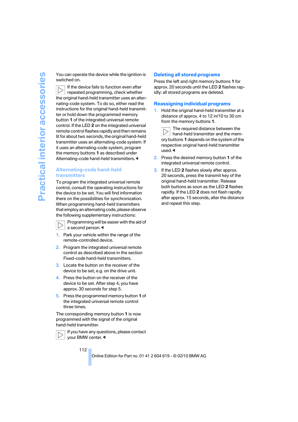 Practical interior accessories | BMW 335is Convertible 2011 User Manual | Page 114 / 278