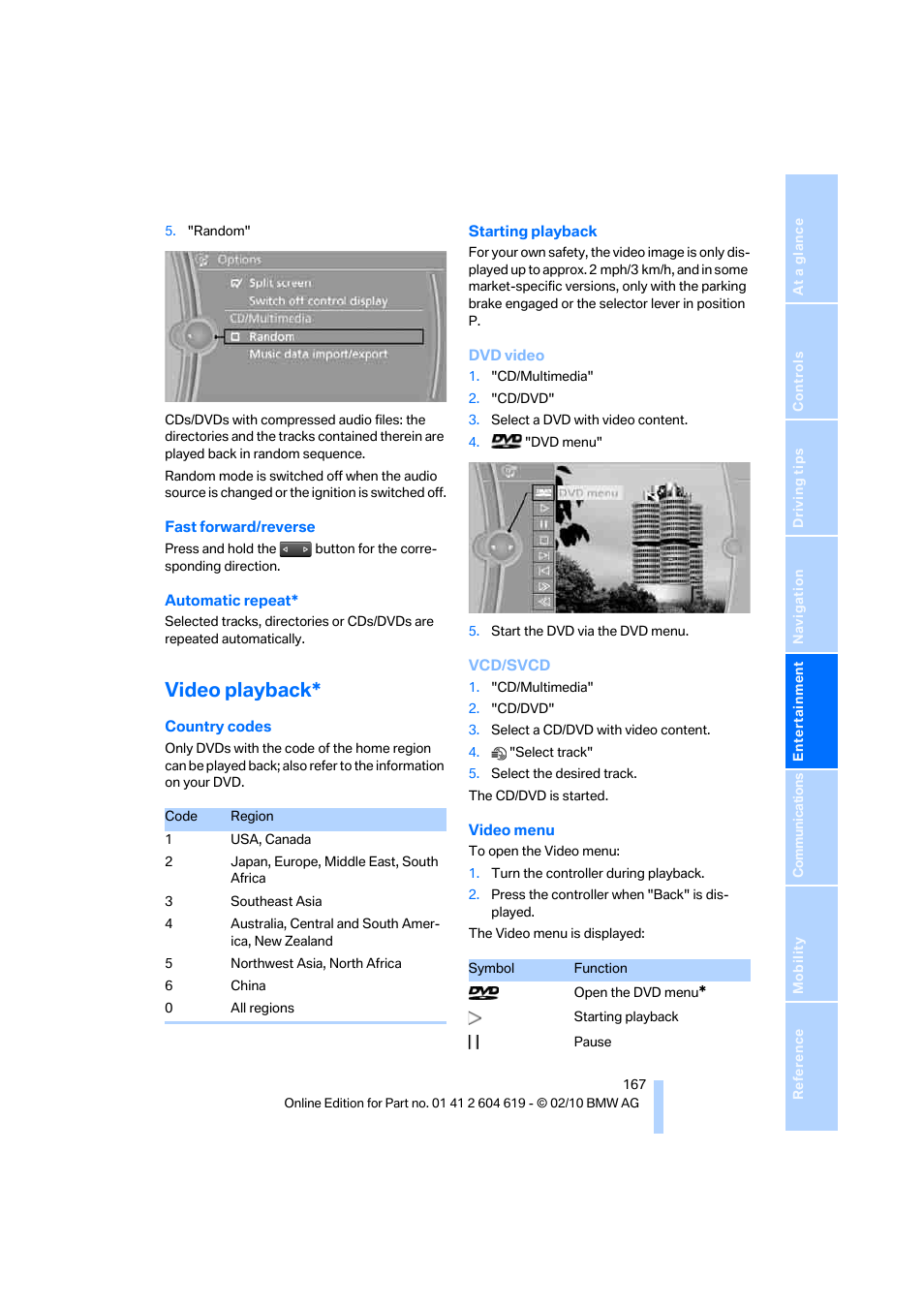 Video playback | BMW 335is Convertible 2011 User Manual | Page 169 / 278