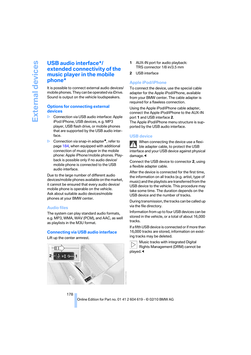 External devices | BMW 335is Convertible 2011 User Manual | Page 180 / 278