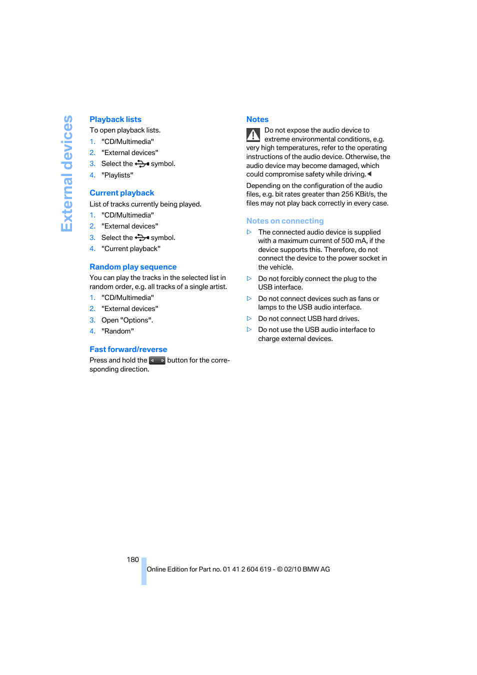 External devices | BMW 335is Convertible 2011 User Manual | Page 182 / 278