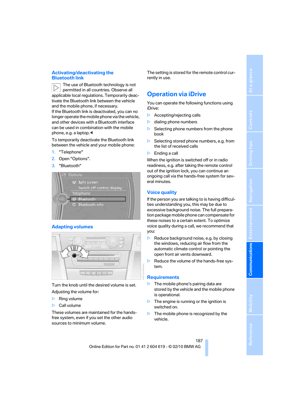 Operation via idrive | BMW 335is Convertible 2011 User Manual | Page 189 / 278