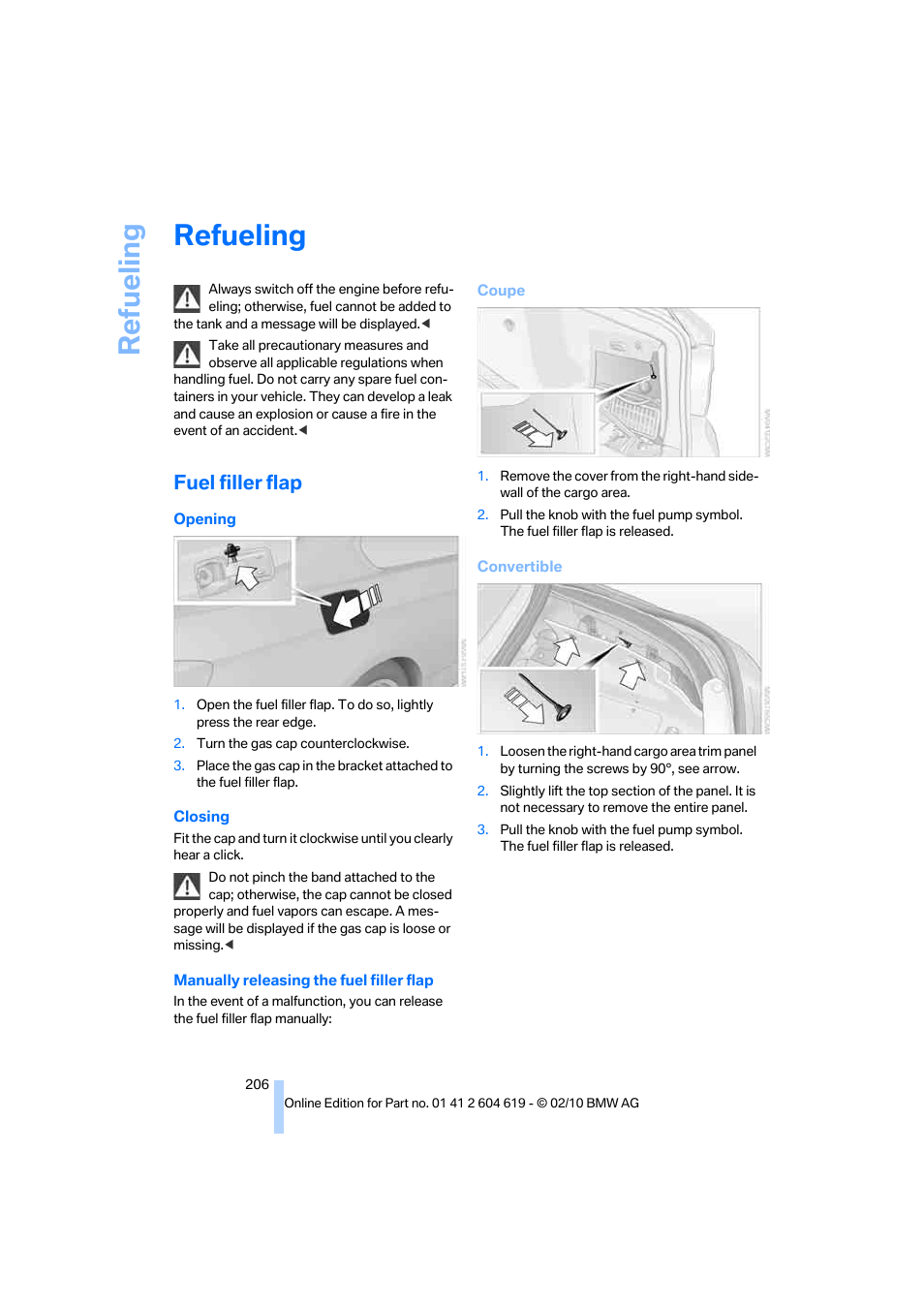 Refueling, Fuel filler flap, Lity | BMW 335is Convertible 2011 User Manual | Page 208 / 278