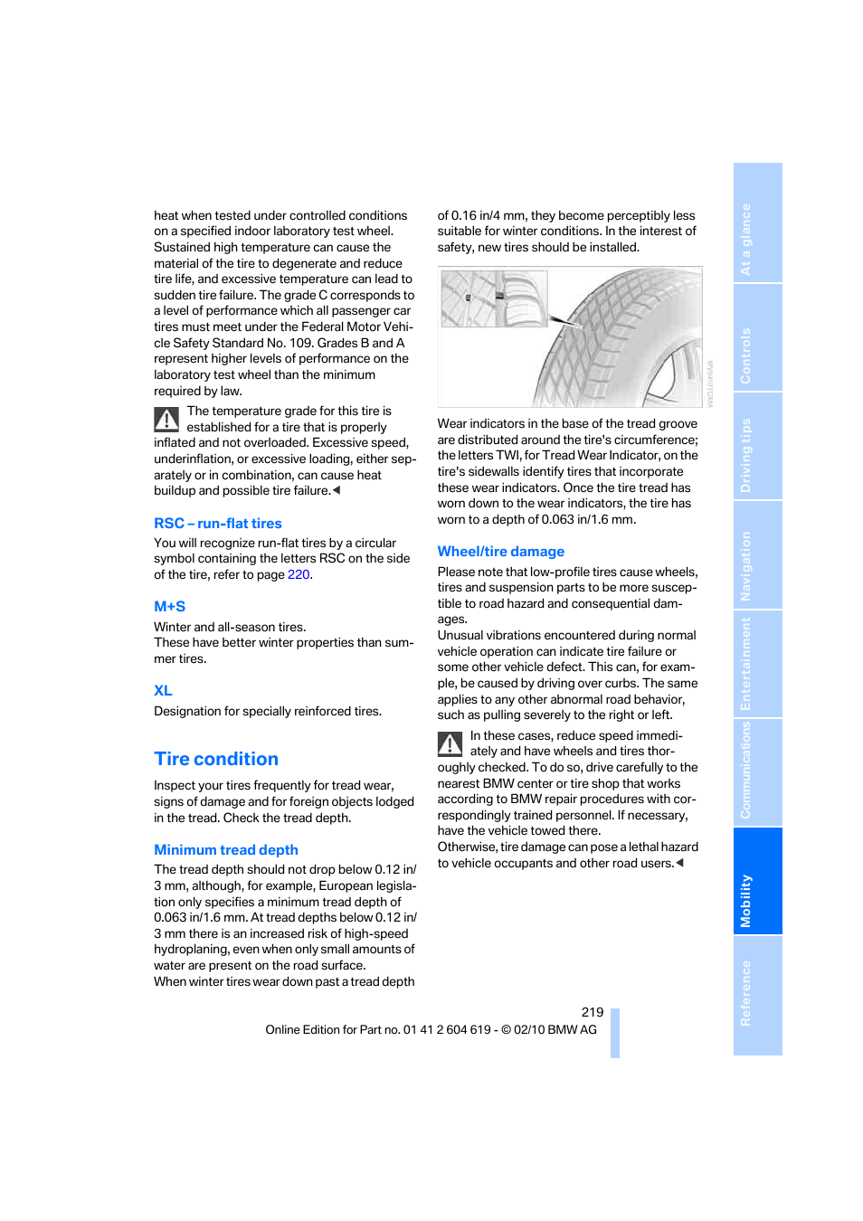 Tire condition | BMW 335is Convertible 2011 User Manual | Page 221 / 278