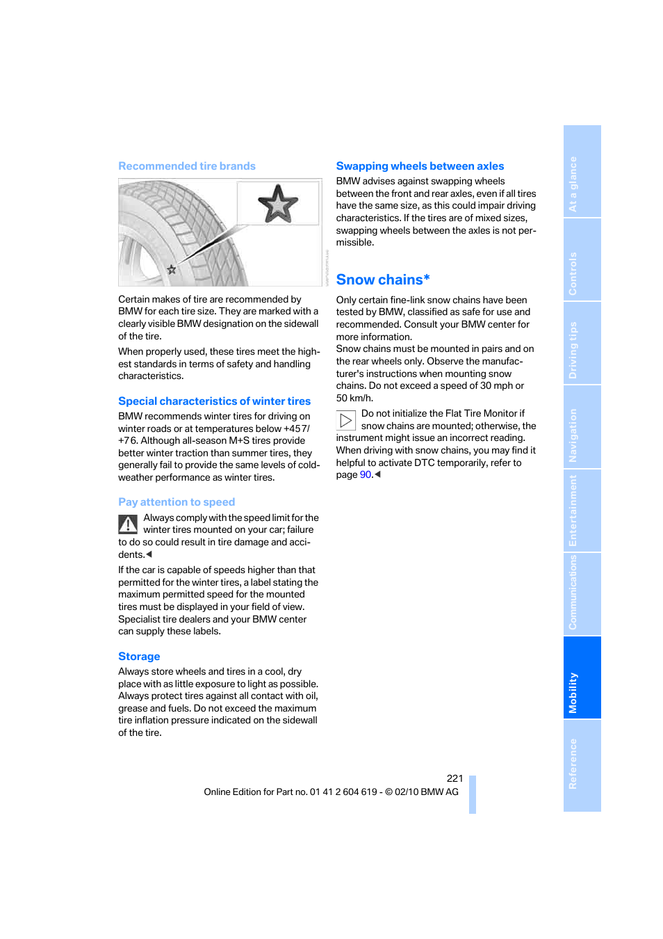 Snow chains | BMW 335is Convertible 2011 User Manual | Page 223 / 278