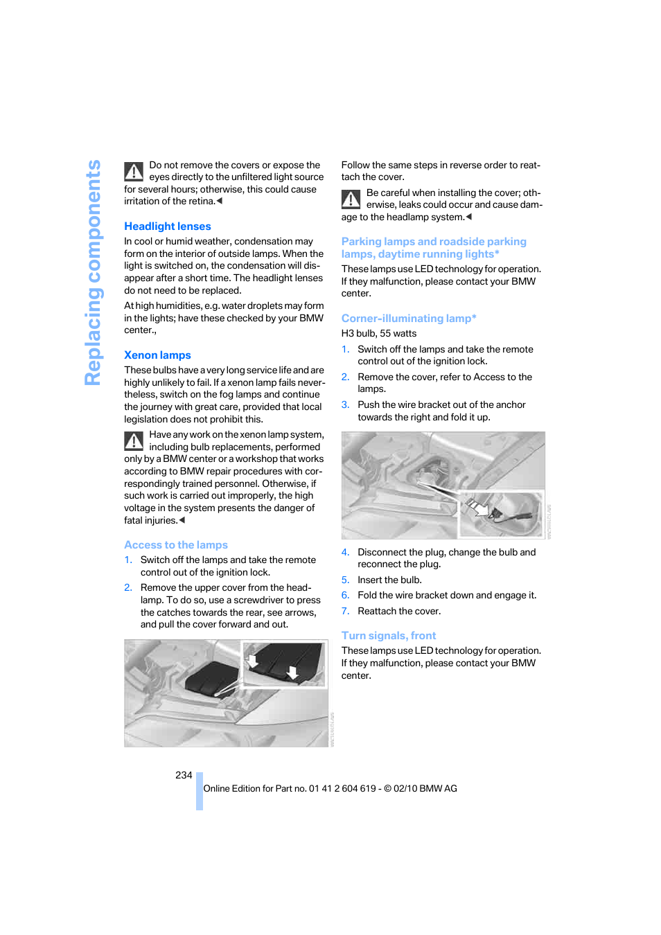 Replacing components | BMW 335is Convertible 2011 User Manual | Page 236 / 278