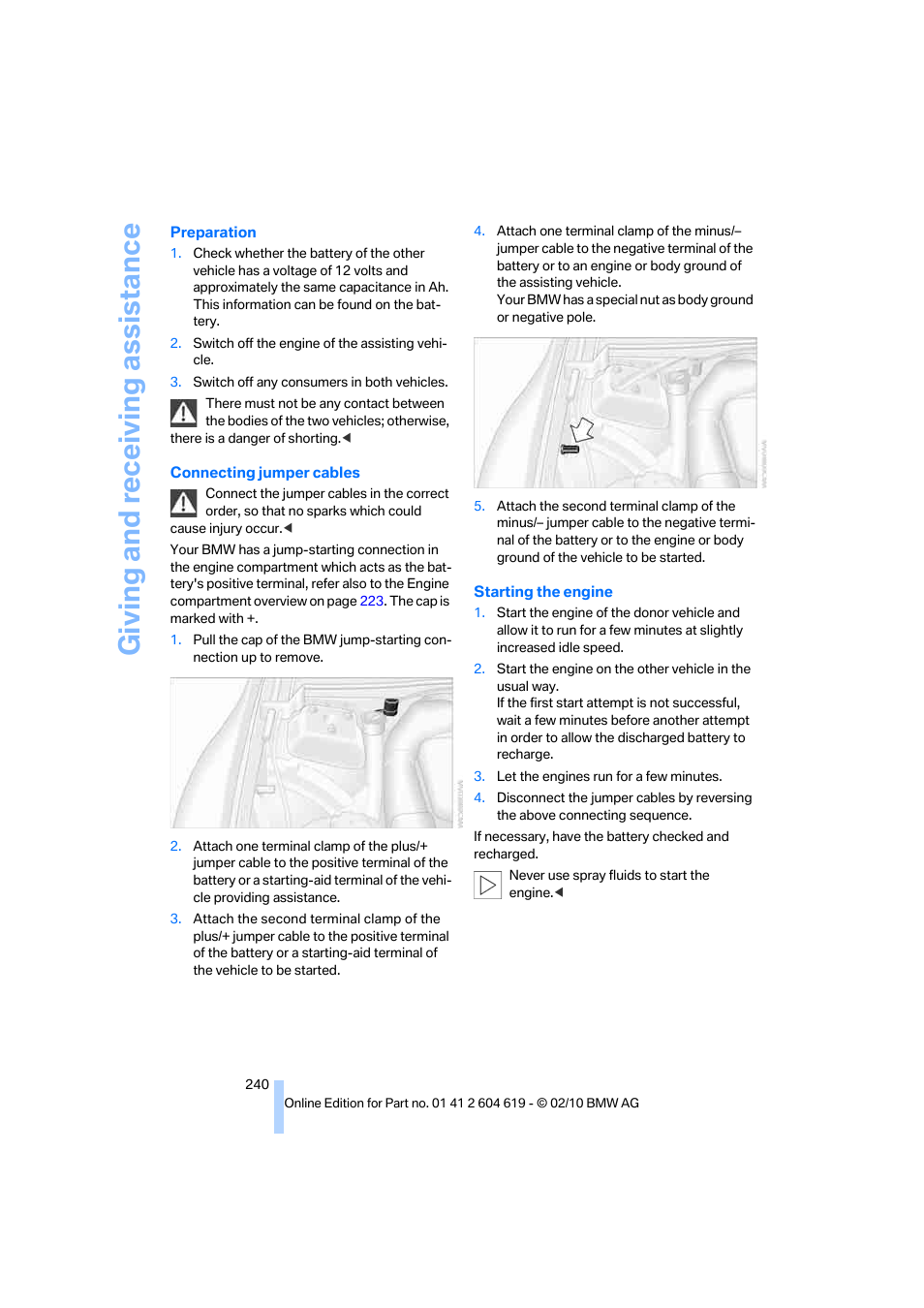 Giving and receiving assistance | BMW 335is Convertible 2011 User Manual | Page 242 / 278