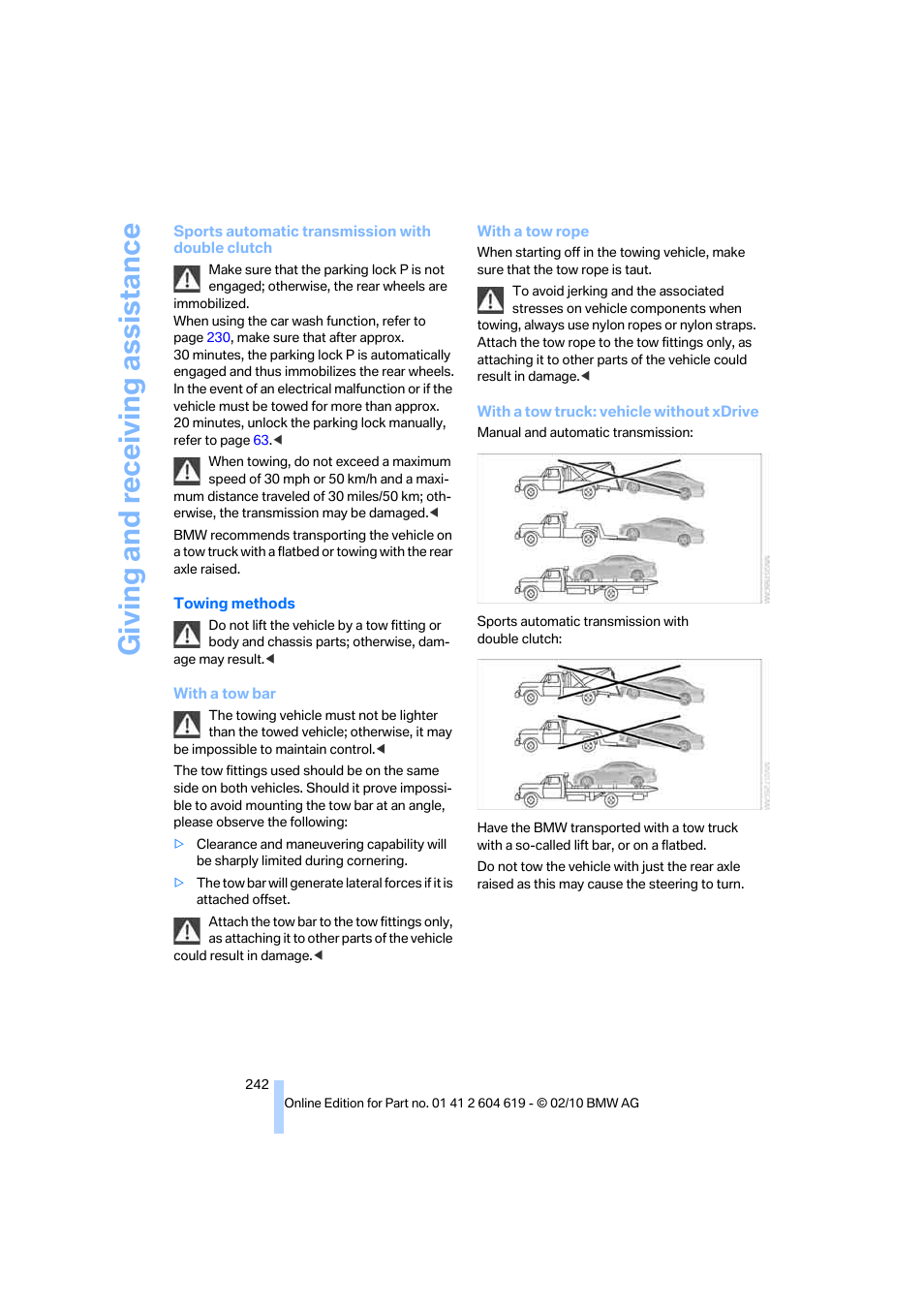 Giving and receiving assistance | BMW 335is Convertible 2011 User Manual | Page 244 / 278