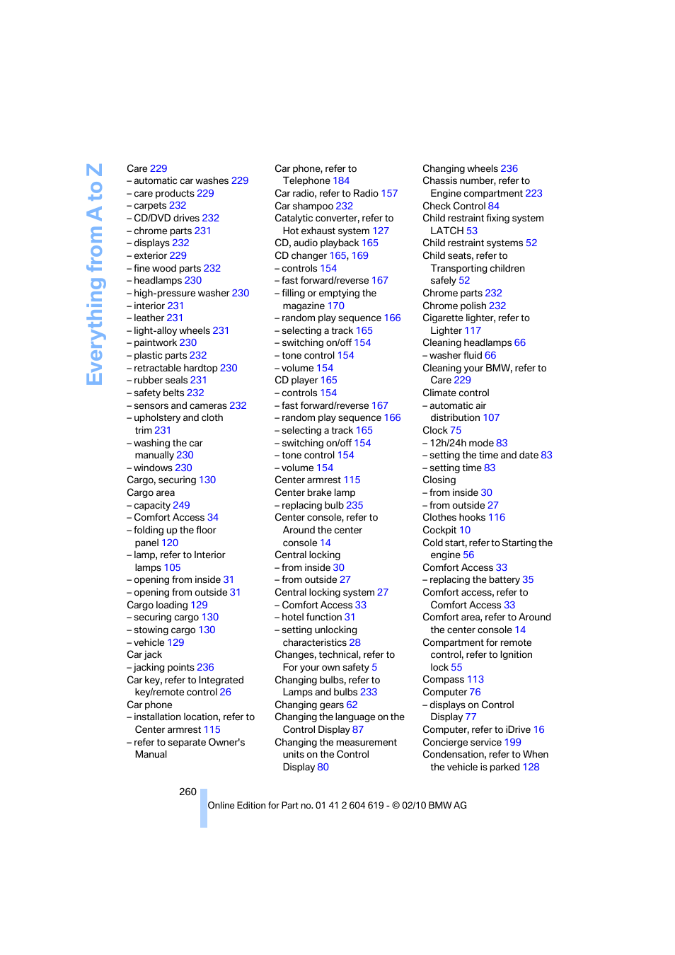 Everything from a to z | BMW 335is Convertible 2011 User Manual | Page 262 / 278