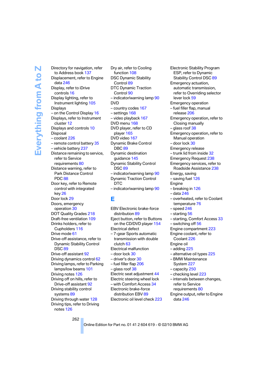 Everything from a to z | BMW 335is Convertible 2011 User Manual | Page 264 / 278