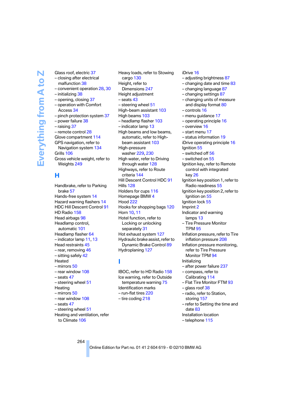 Everything from a to z | BMW 335is Convertible 2011 User Manual | Page 266 / 278