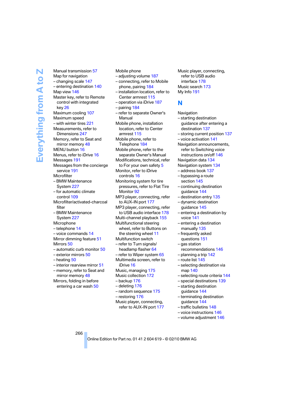 Everything from a to z | BMW 335is Convertible 2011 User Manual | Page 268 / 278