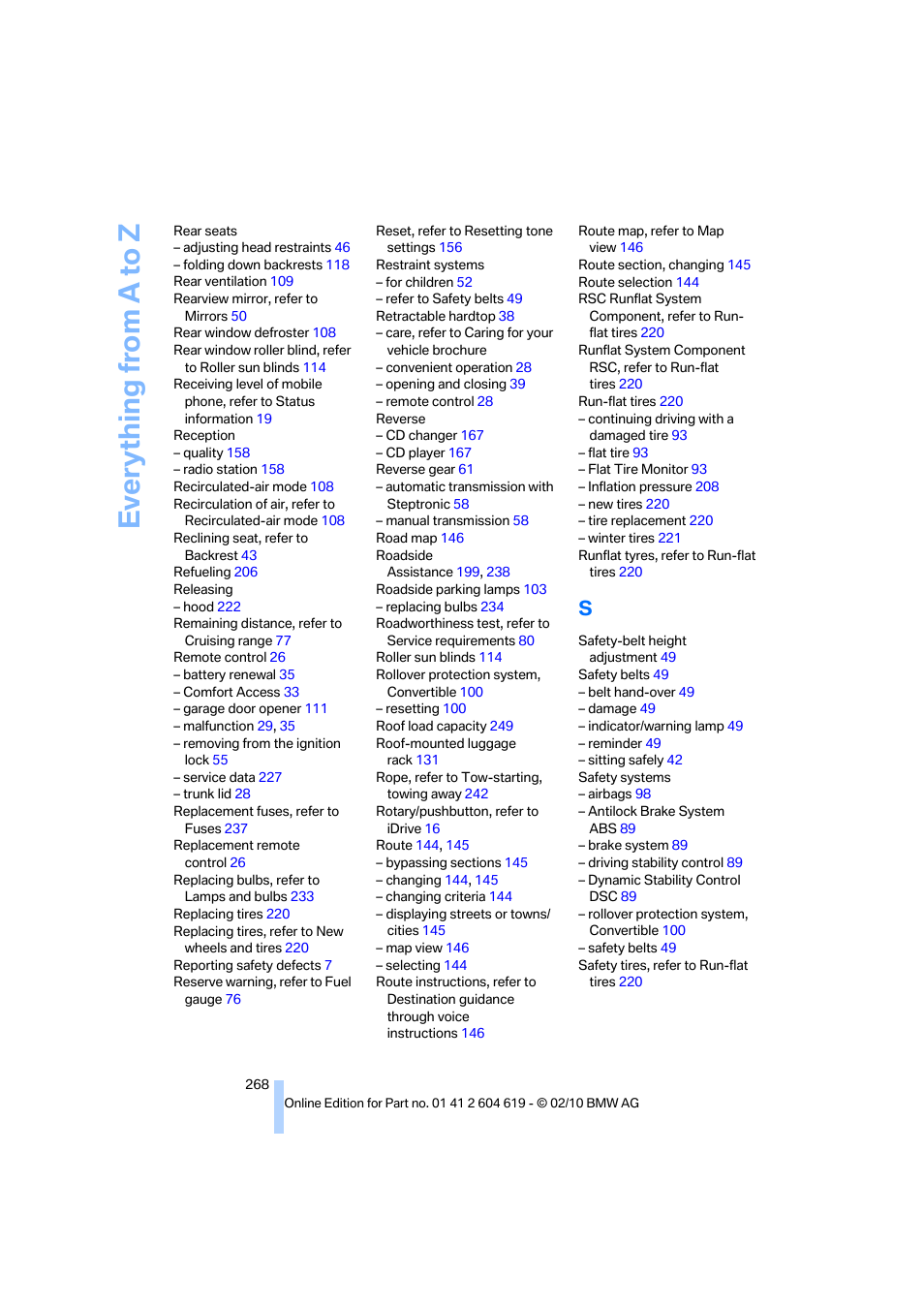 Everything from a to z | BMW 335is Convertible 2011 User Manual | Page 270 / 278