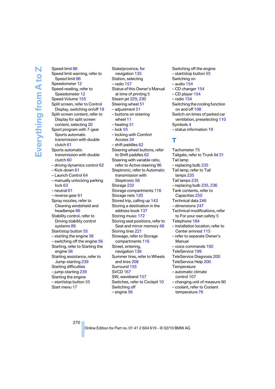 Everything from a to z | BMW 335is Convertible 2011 User Manual | Page 272 / 278