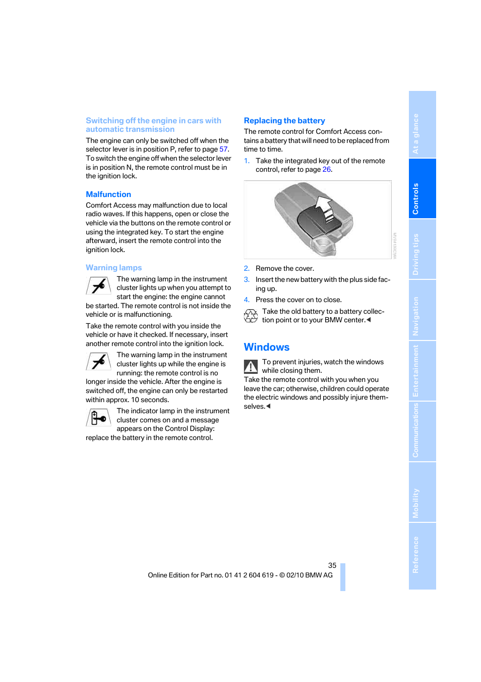 Windows, S jointly | BMW 335is Convertible 2011 User Manual | Page 37 / 278