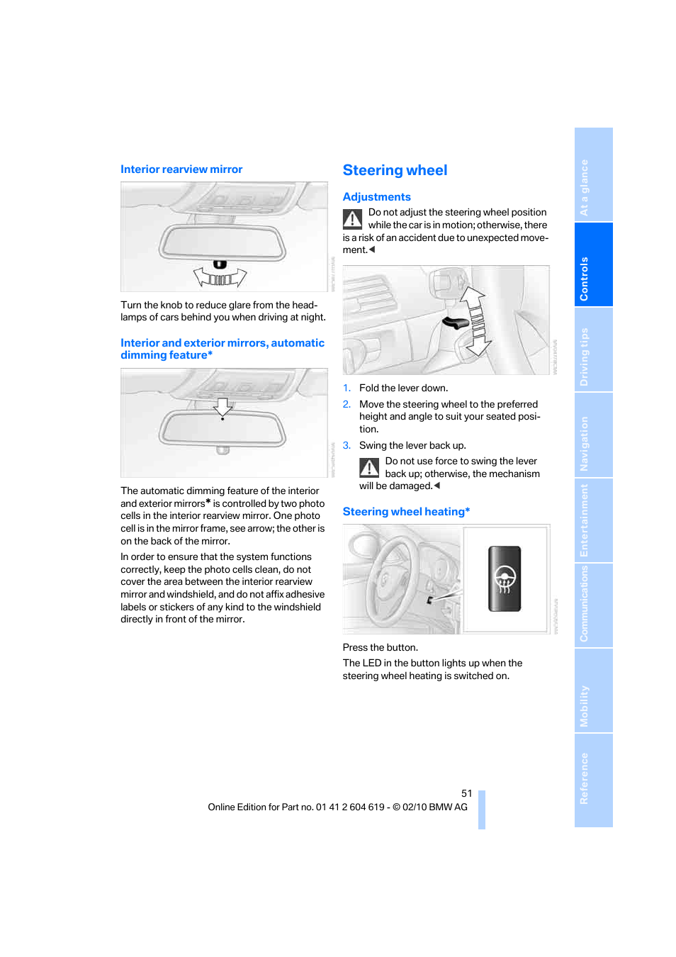 Steering wheel | BMW 335is Convertible 2011 User Manual | Page 53 / 278