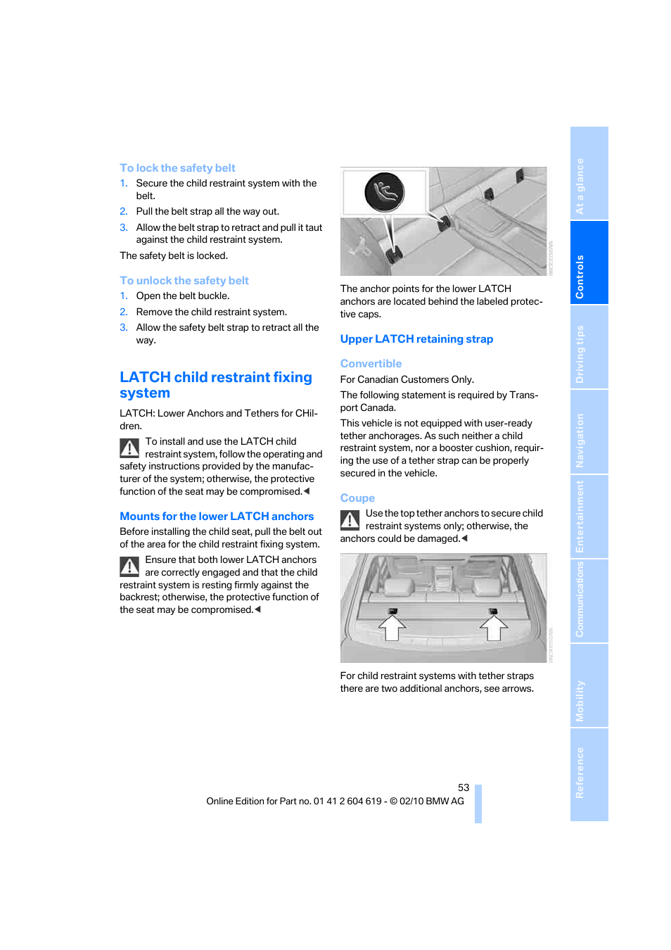 Latch child restraint fixing system | BMW 335is Convertible 2011 User Manual | Page 55 / 278