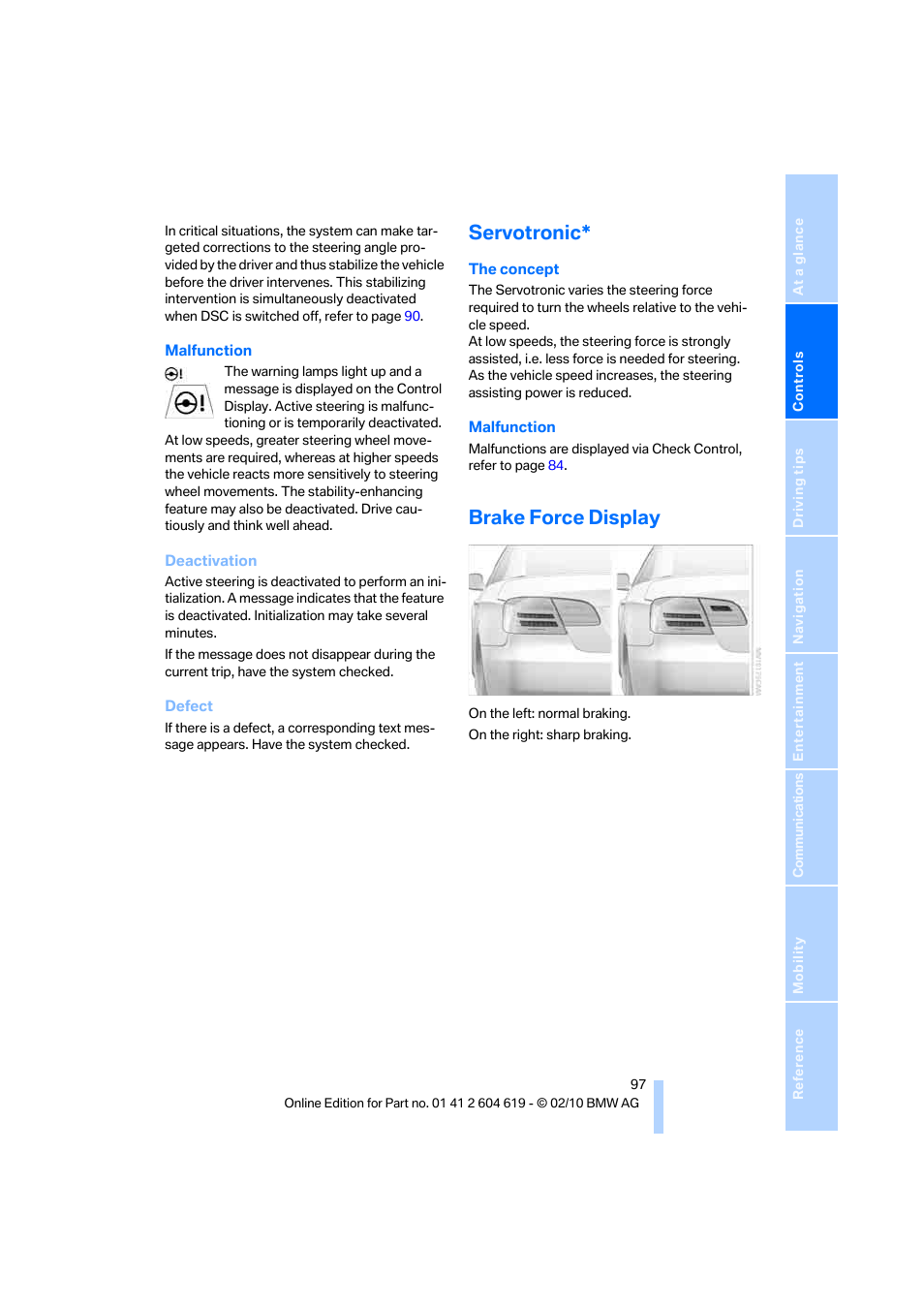 Servotronic, Brake force display | BMW 335is Convertible 2011 User Manual | Page 99 / 278